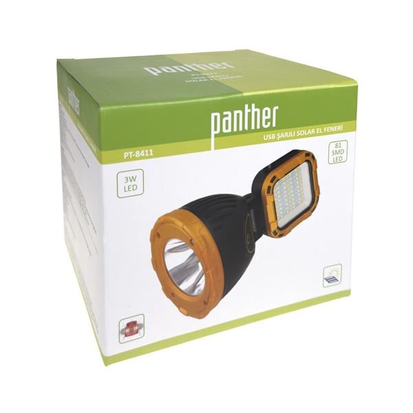 PANTHER PT-8411 USB ŞARJLI SOLAR EL FENERİ