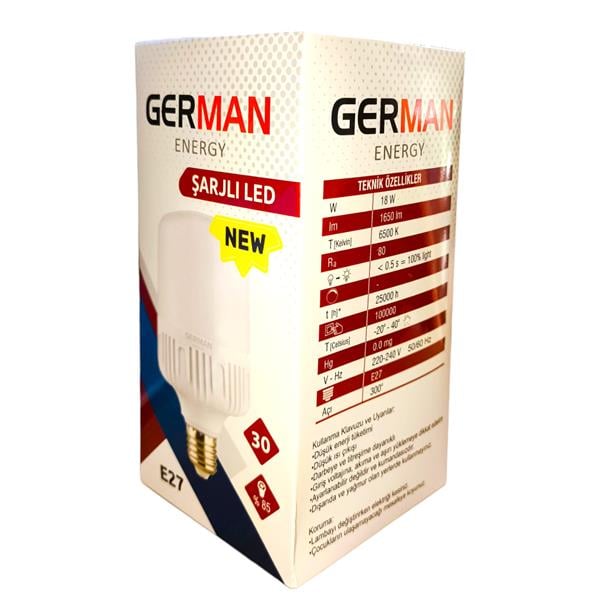 German E27 Jumbo 30W Şarjlı Led Ampul