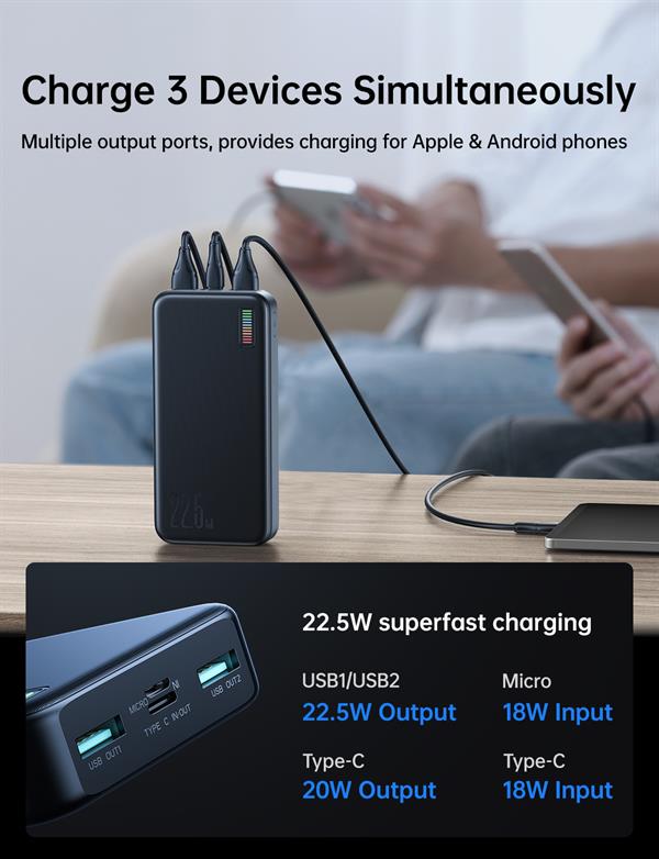JOYROOM JR-QP195 22.5W POWERBANK 20000MAH-WHITE