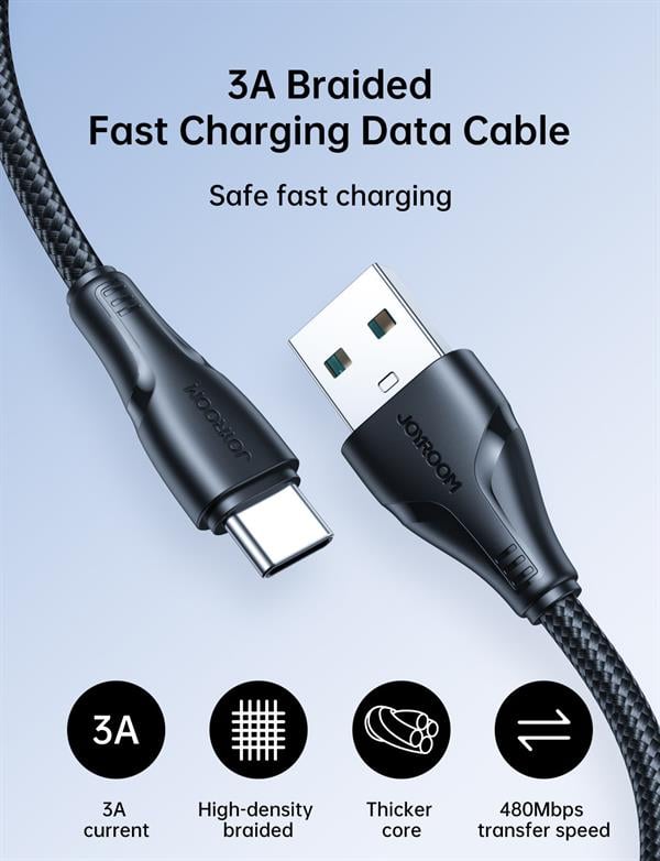 JOYROOM S-UC027A11 3A USB A-TYPE C 1.2M-BLACK