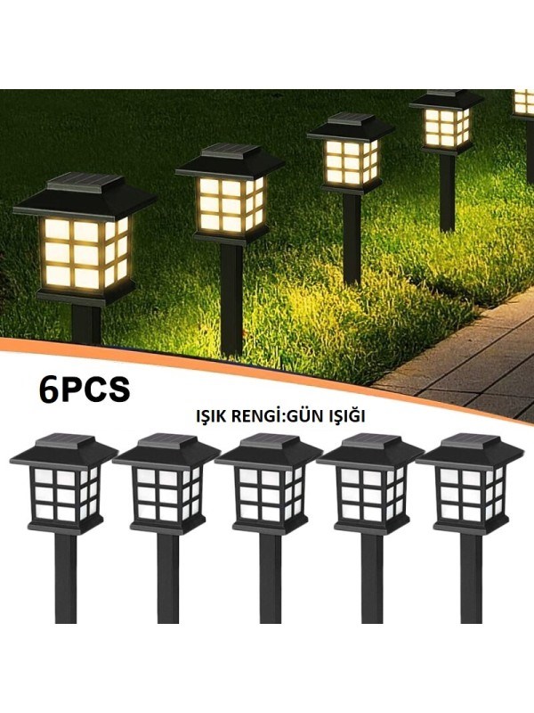 GÜNEŞ ENERJİLİ SOLAR 5W ÇİM ARMATÜRÜ GÜN IŞIĞI SARI LED 6 LI SET