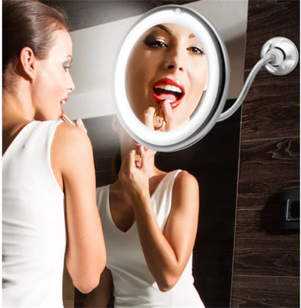 Led ışıklı ayna, banyo kullanımı için büyüteçli taşınabilir 360 derece