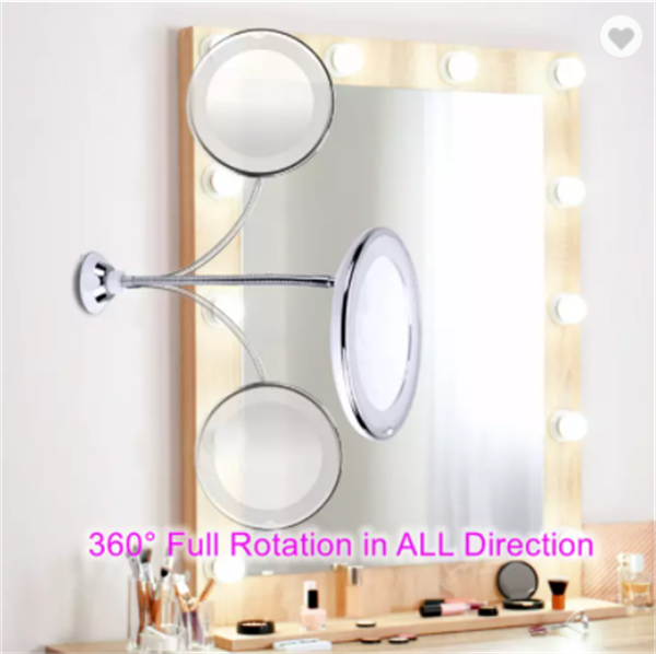 Led ışıklı ayna, banyo kullanımı için büyüteçli taşınabilir 360 derece