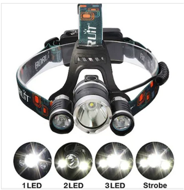 Boruit T6 5000 LM 3xCree XML-T6+2R5 LED Kafa Feneri