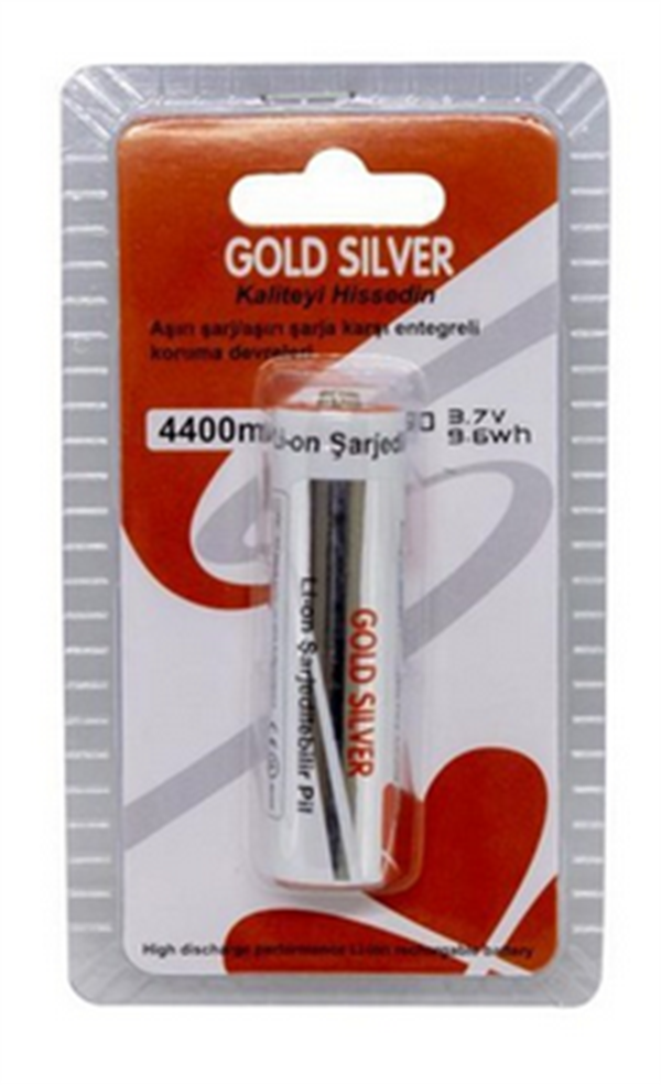 Gold Silver 18650 Pil 4400MAH 3.7V 9.6WH Li-Ion Batarya Aşırı Şarj Koruma Devreli