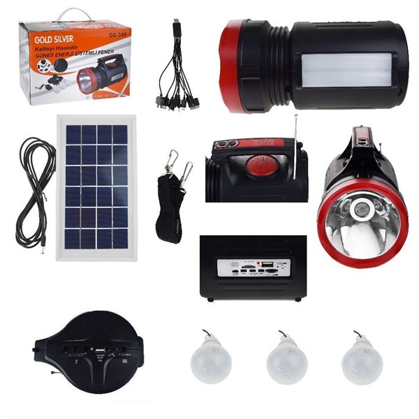 Gold Silver GS-345 Güneş Enerjili Solar Spot Fener Radyolu