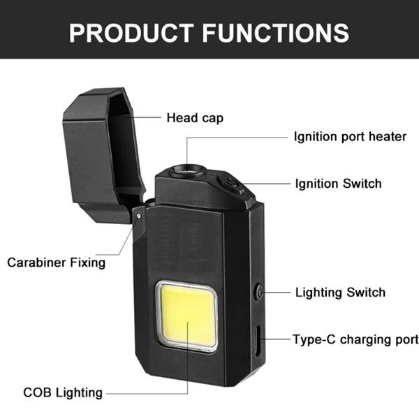 Gold Silver GS-4000 Su Geçirmez COB LED Tip-C Şarjlı Elektrikli Çakmak Cep Işığı