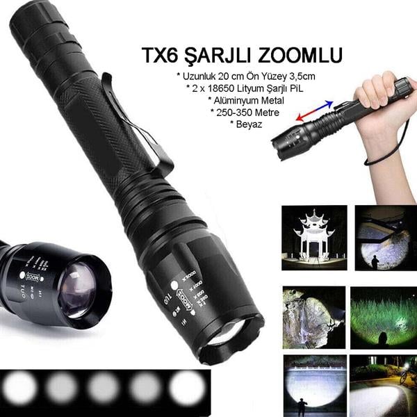 Profesyonel Tx6 Şarjlı Zoomlu El Feneri Watton Wt-241