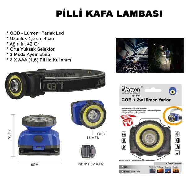 GÜÇLÜ PİLLİ KAFA LAMBASI WATTON WT-607