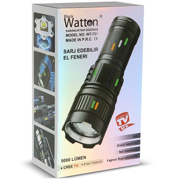 5000 LÜMEN CREE TG LED ŞARJ GÖSTERGELİ EL FENERİ WATTON WT-731