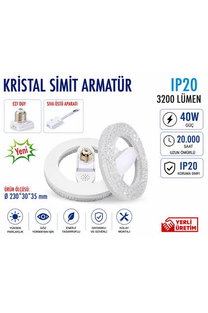  Hiva E27 Duy 40W Simit LED Aydınlatma - 3 Renk Değiştirebilir Tavan Armatürü