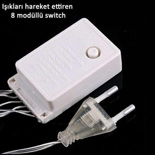 Yılbaşı Şeffaf Kablo 10m 100 Ampul Led Işık Beyaz Eklenebilir