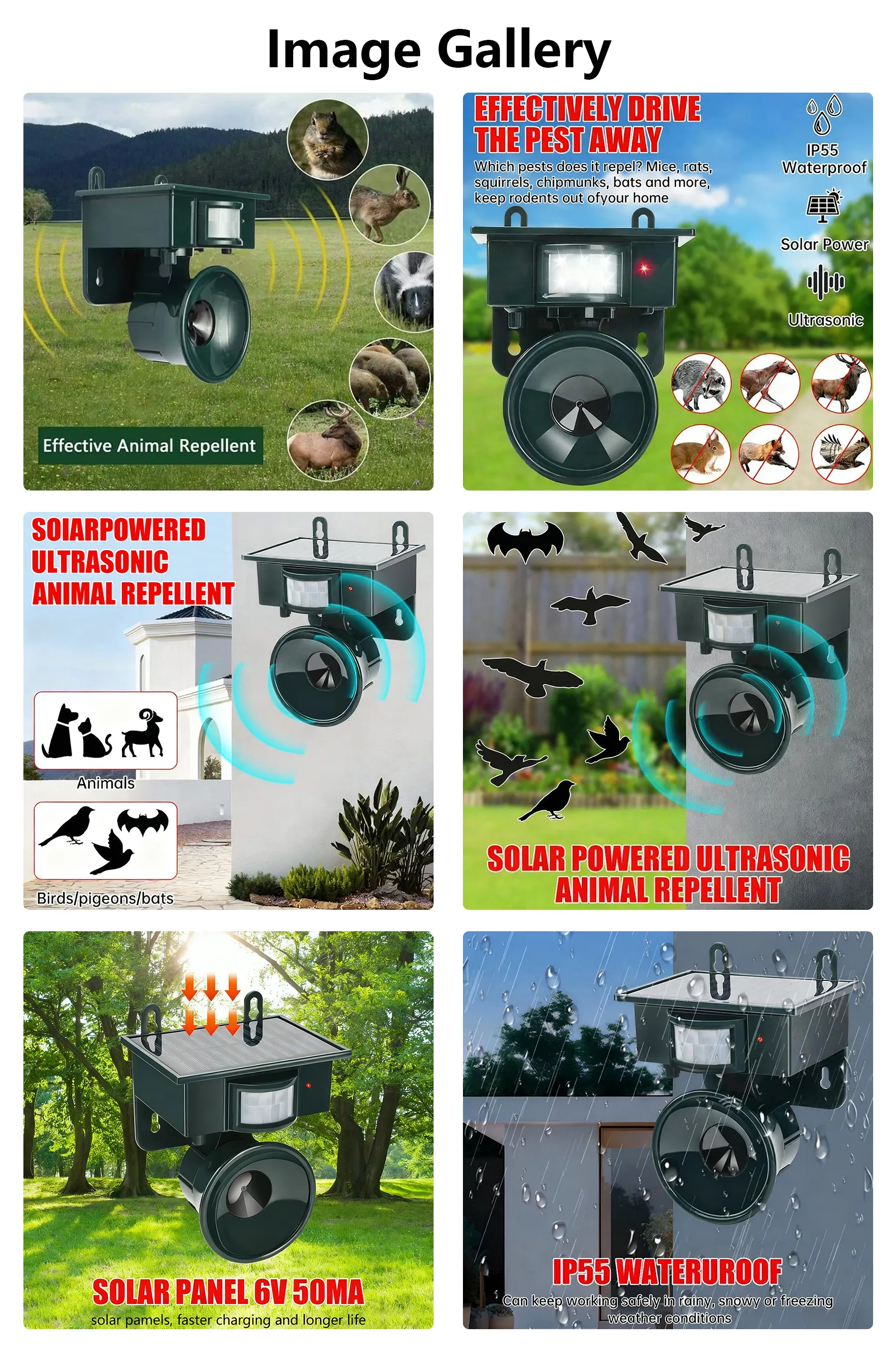 Powerdex PD-2002 Solar Güneş Enerjili Ultrasonik Kedi Köpek Haşere Kovucu - IP55 Su Geçirmez Kuş, Fare, Köstebek Savar Bahçe Cihazı