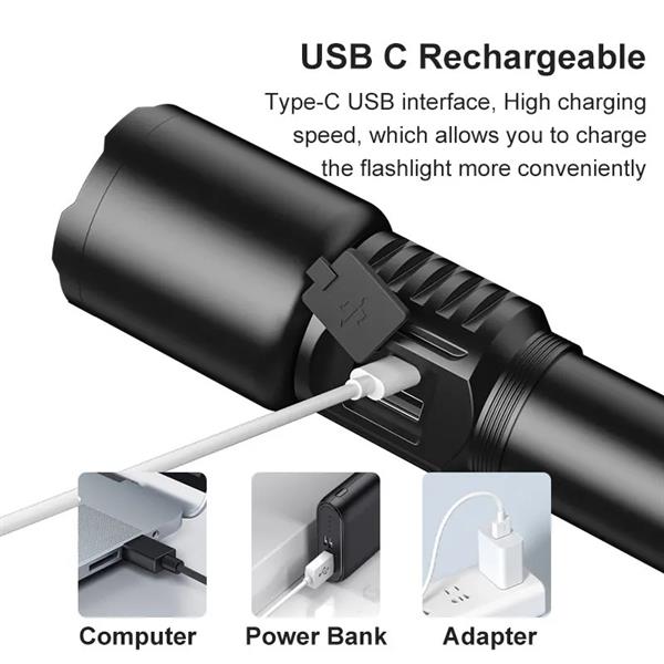 Gold Orion OR-508-TG 2000 Lümen TG LED Zoomlu USB Şarjlı El Feneri - 3 Modlu