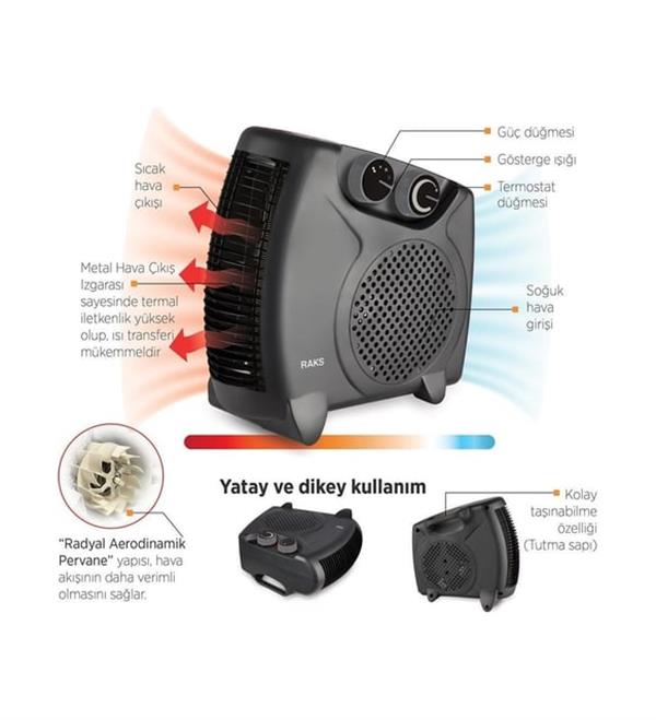 Raks PF 20 Black 2000 W Fanlı Isıtıcı