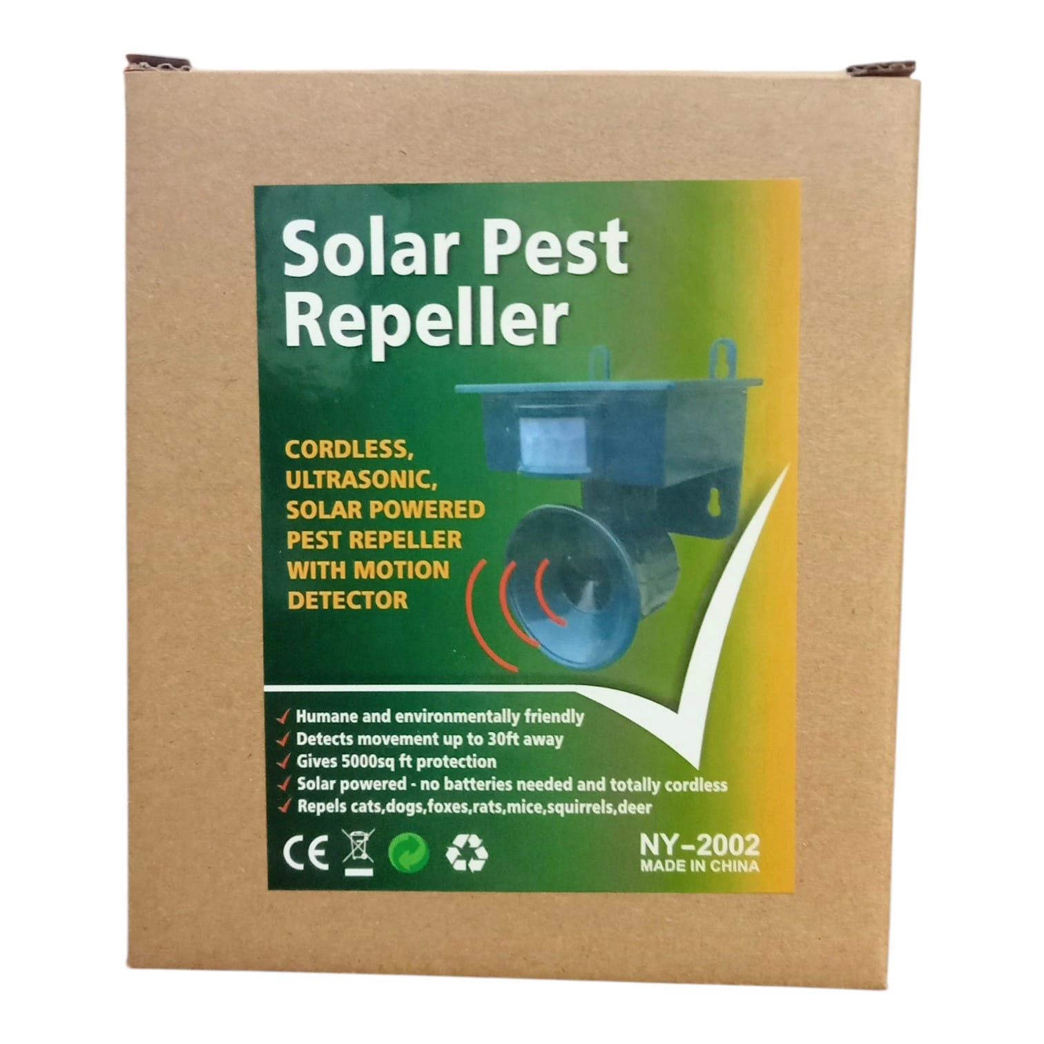 Powerdex PD-2002 Solar Güneş Enerjili Ultrasonik Kedi Köpek Haşere Kovucu - IP55 Su Geçirmez Kuş, Fare, Köstebek Savar Bahçe Cihazı