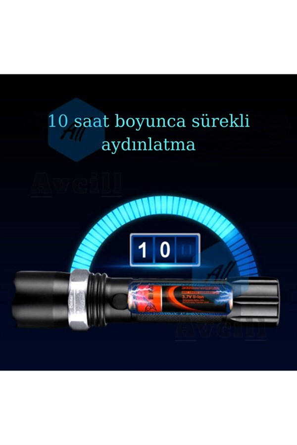 Swat PS-110 Profesyonel Şarjlı El Feneri Uzun Menzilli Şarjlı Zoomlu Süper Güçlü Acil Durum Feneri