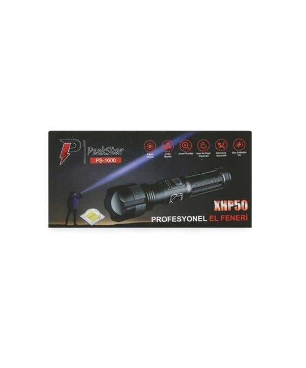 PeakStar PS-1600 3000 Lümen Süper Parlak LED Zoomlu 5 Mod Su Geçirmez Profesyonel Kamp Bekçi Avcı Feneri