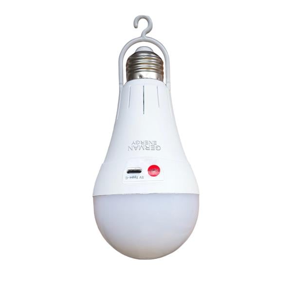 German E27 Askılı Şarjlı Led Ampul  15W | %85 Enerji Tasarrufu | 1120 Lümen | 6500K | 80 Ra | 25000 Saat Yanma Süresi | 1 Adet 1500mAh 18650 Pil Dahil