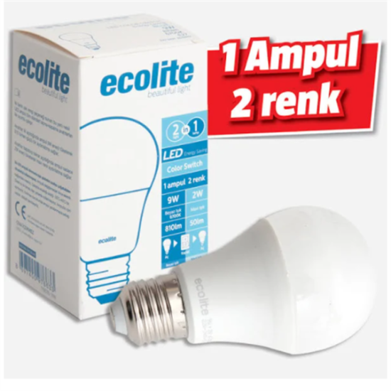 Ecolite LED COLOR SWITCH A60 Pembe 9W+2W E27 Duy Ampul