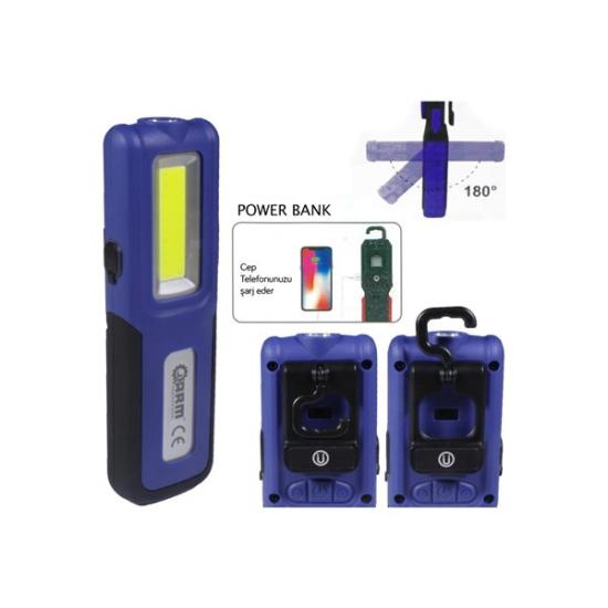 Arm ESEN109 Şarjlı LED Fener Mıknatıslı Lamba Powerbank 420 Lumen
