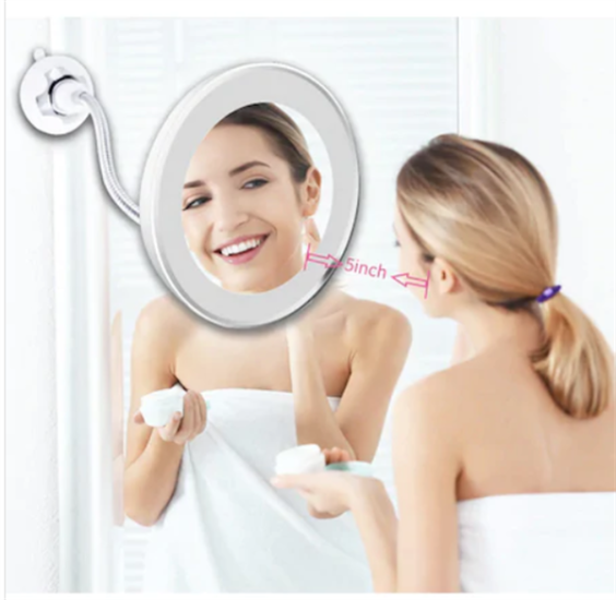 Led ışıklı ayna, banyo kullanımı için büyüteçli taşınabilir 360 derece