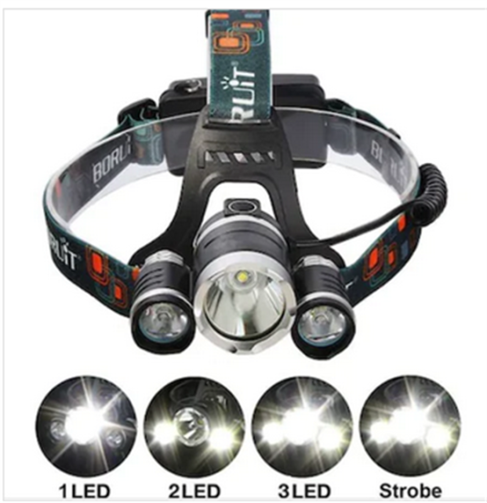 Boruit T6 5000 LM 3xCree XML-T6+2R5 LED Kafa Feneri