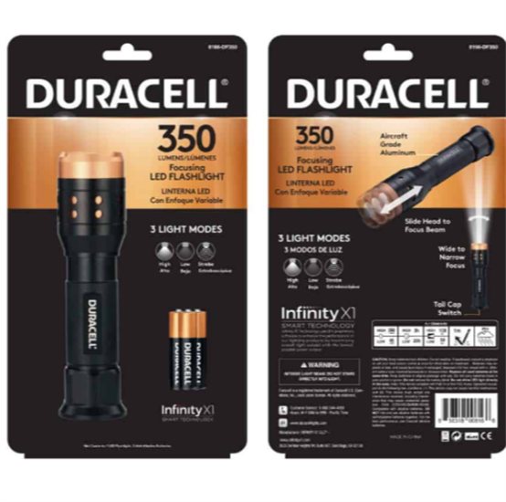 Duracell 350 Lümen Ledli Odaklanabilir Alüminyum El Feneri + 3 AAA Piller Dahil