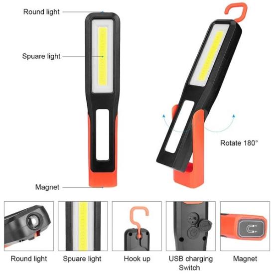 F.B.I F-114 COB LED el feneri USB şarj edilebilir çalışma ışığı manyetik muayene lambası kırmızı acil ışık kamp çadırı dış aydınlatma