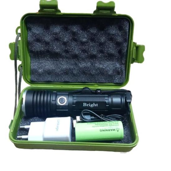 Bright GHT-5761 XP50 LED 3 Mod Zoomlu Yağmur Suyu Geçirmez Şarjlı El Feneri 26650 Pil İle Çalışır