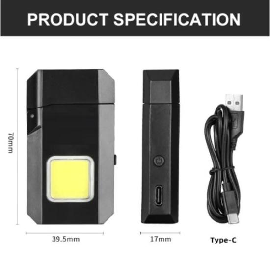 Gold Silver GS-4000 Su Geçirmez COB LED Tip-C Şarjlı Elektrikli Çakmak Cep Işığı