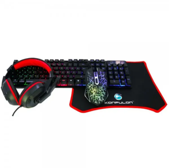 Konfulon GY102 Türkçe Q RGB Işıklı Gaming Klavye Mouse MousePad Oyuncu Kulaklığı 4in1 Set