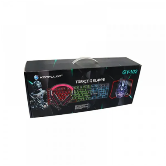 Konfulon GY102 Türkçe Q RGB Işıklı Gaming Klavye Mouse MousePad Oyuncu Kulaklığı 4in1 Set