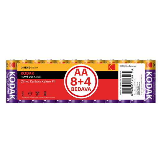 KODAK AA Shrink Çinko Karbon 8+4 Kalem Pil