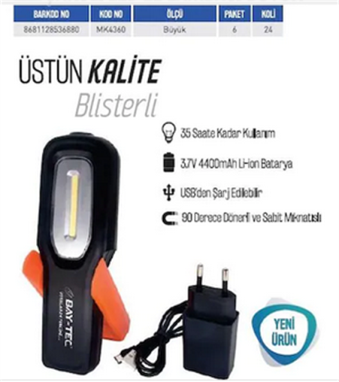 Bay-Tec Şarjlı LED El Lambası Büyük MK-4360