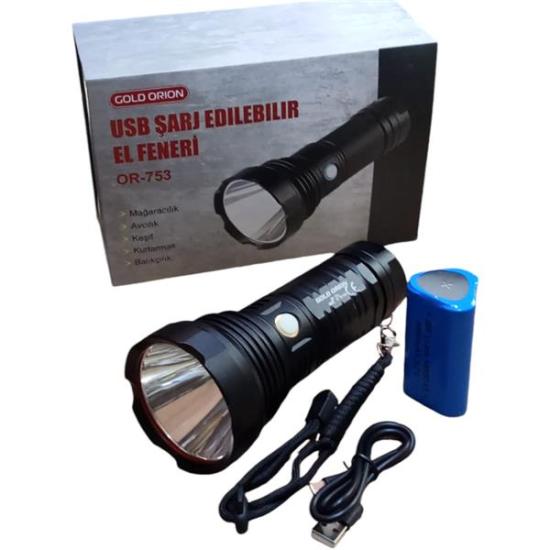 Gold Orion OR-753 USB Şarj Edilebilir El Feneri | Mağaracılık, Avcılık, Kayık, Arama-Kurtarma ve Balıkçılık İçin
