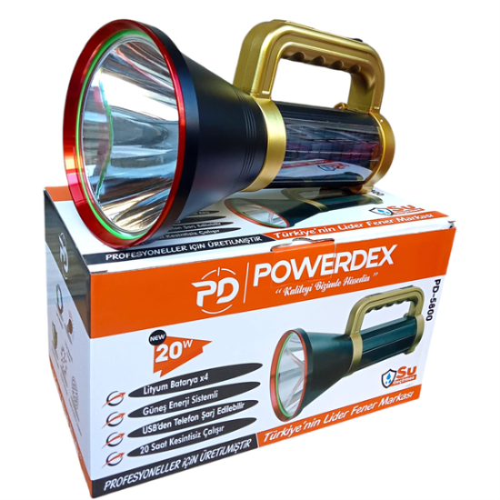 Powerdex PD-5800 | 20W Güneş Enerjili Şarjlı Fener