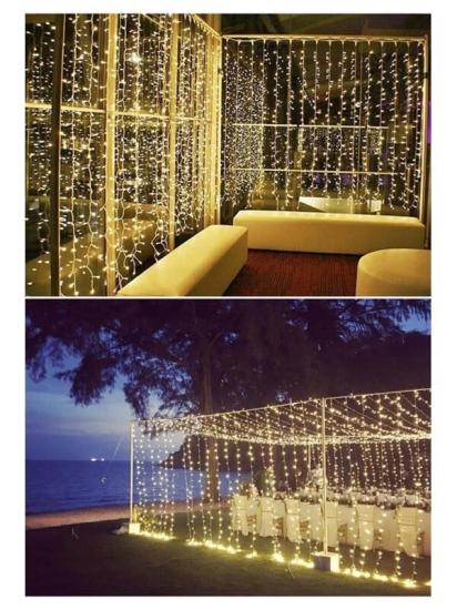 Perde Led 2,5 x2,5 8 Fonksiyonlu  12 Saçaklı 180 Ledli Kablolu Fişli