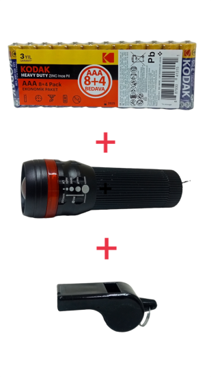 Polizei P30 Zoomlu Pilli El Feneri Düdük Ve Kodak Pil Seti