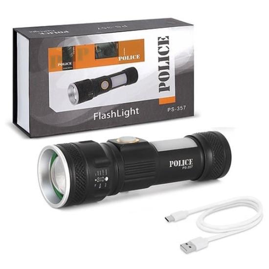 Polıce Ps-357 Zoom, Yan Aydınlatma Işıklı,Magnetli Ve Kırmızı-Mavi İkaz Işıklı,Şarjlı El Feneri