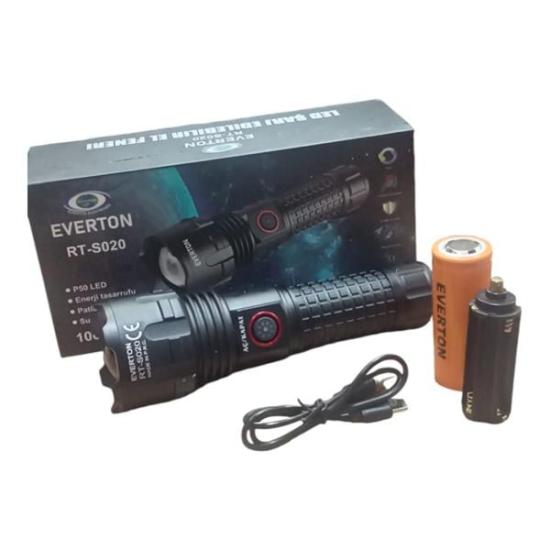 Everton P50 LED RT-S020 1000 Lümen Dijital Şarj Göstergeli Zoomlu Profesyonel El Feneri