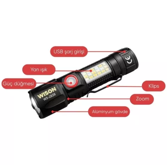 Wison WS-2828 1000 Lümen Polis Çakarlı Taktik Fener | pilfenerampul