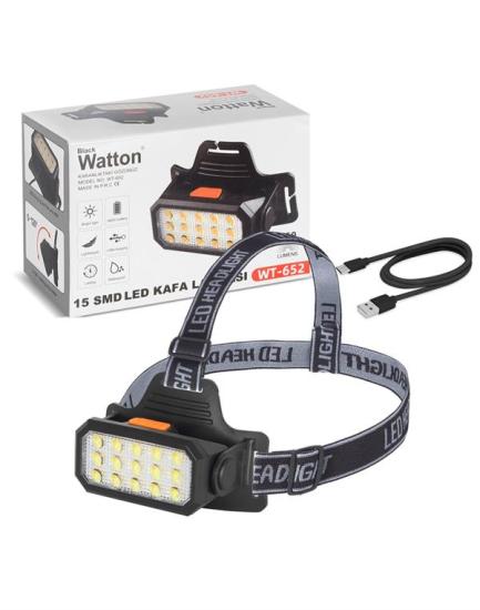 WATTON WT-652 SARI VE BEYAZ RENK YANAN 15 LEDLİ ŞARJLI KAFA FENERİ