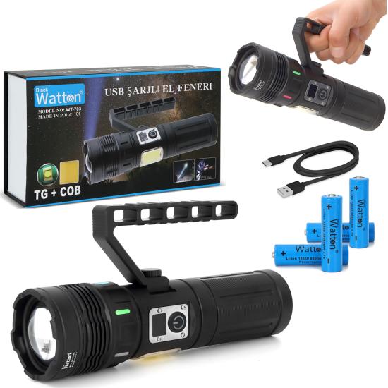 15000 Lümen COB LED Şarjlı El Feneri Ultra Parlak Taşınabilir Güçlü Aydınlatma WT-703