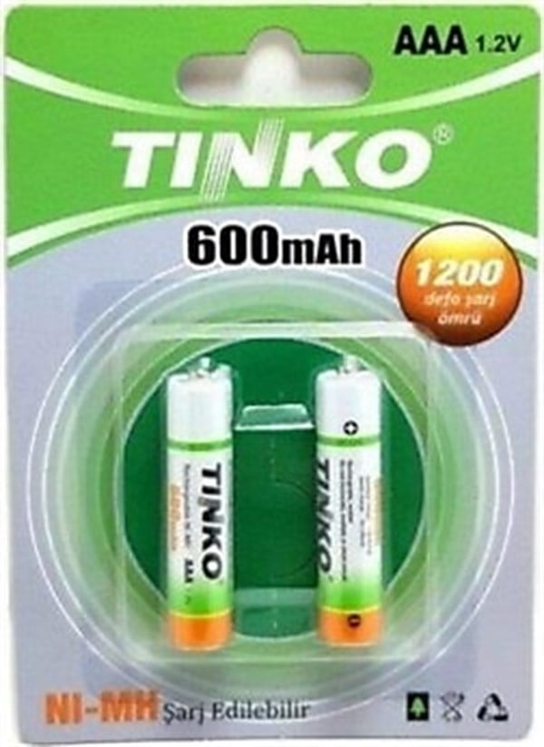 Tinko 1.2V aaa Şarjli 600Mah 2’Li Blister Paket İnce Pil