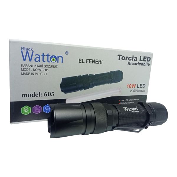 10W 2000 Lümen 4 Renk Güçlü EL Feneri Watton Wt-605 Zoomlu