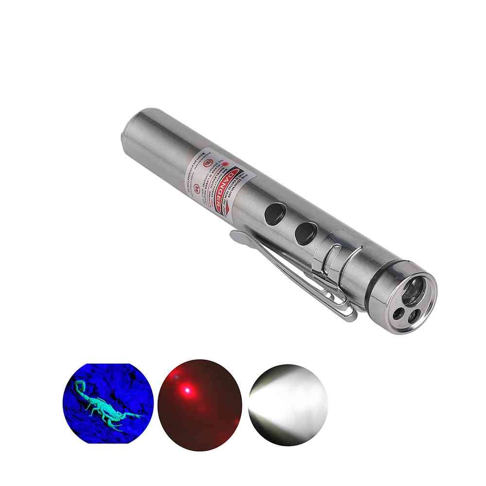 LED Cep Feneri UV Lazer 3 Fonksiyonlu Şarjlı Güçlü Işık Çok Amaçlı Kullanım WT-170