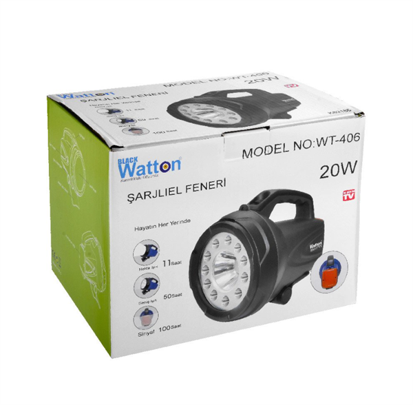 Watton WT-406 Şarjlı Kuvvetli Parlak Ledli Sinyalli Büyük Fener