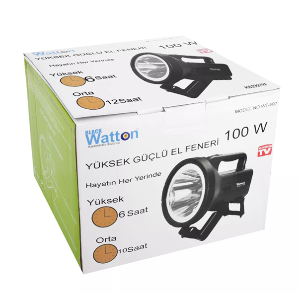 Watton WT-407 100Watt Şarjlı Yüksek Güçlü Projektör Fener