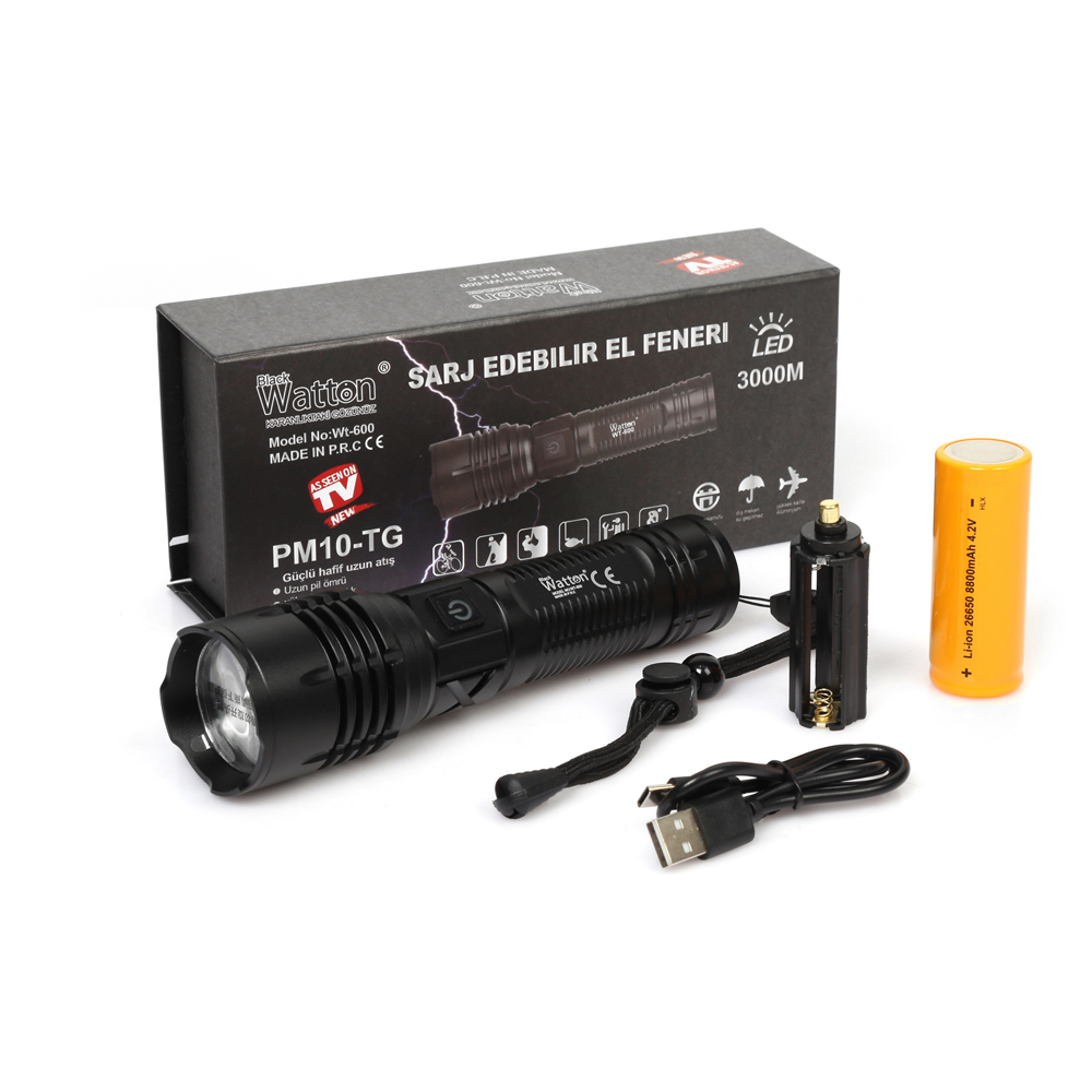 Uzun Menzilli 3000 Lümen LED Fener Yüksek Parlaklık Güçlü Aydınlatma WT-600